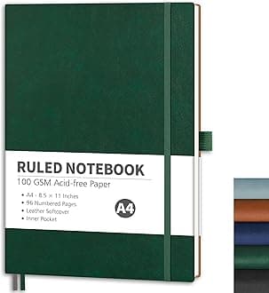 RETTACY Lined Journal Notebook, 96 Numbered Pages, A4 Large Size (8.5'' x 11''), for Men & Women, Journaling, Writing, Work & Office, Leather Softcover, 100 GSM Thick Paper (Dark Green)