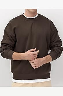 THE GYM PEOPLE Men's Fleece Crewneck Sweatshirt Thick Loose fit Soft Basic Pullover Sweatshirt, Brown, L