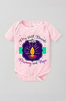 baby wish Baby Diwali Bodysuits Newborn Deepawali Romper Half Sleeve Unisex Romper My First Diwali with Mummy & Papa