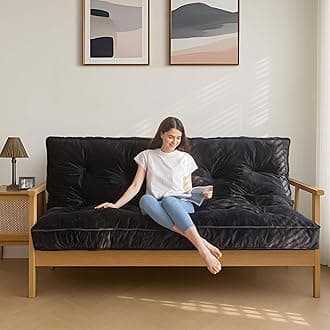 MAXYOYO 6" Futon Mattress Full Size, Velvet Thick Futons Sofa Couch Bed, Versatile Floor Mattress for Adults, Shredded Foam Filling (Frame Not Included), Black