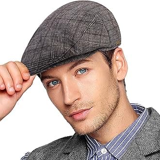 WantonfyFlat Cap Mens Beret Hat Newsboy Cap Duckbill Hat Ivy Hat Herringbone Newsboy Hunting Cap Tweed Cap Gatsby Hat