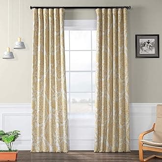 Floral Printed Rod Pocket Room Darkening Curtains For Bedroom & Living Room (1 Panel) 50W X 120L, Tea Time Yellow Gold