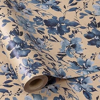 – RUSPEPA Kraft Wrapping Paper Roll - Mini Roll - Blue Flower Design Great for Birthday, Party, Baby Shower - 43.2cm x 10m