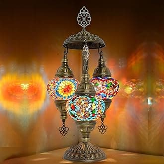 Mozaist Turkish Mosaic Lamp with Bulb – 3 Globe Tiffany-Style Table Light (Ca...