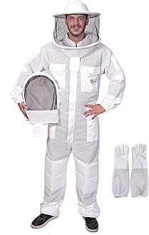 US-KEEPERS 3 Layer Bee Suit, Ventilated Beekeeping Suit for Men & Women, Beekeepers Suit with Bee Gloves & 2 Beekeeping Veils