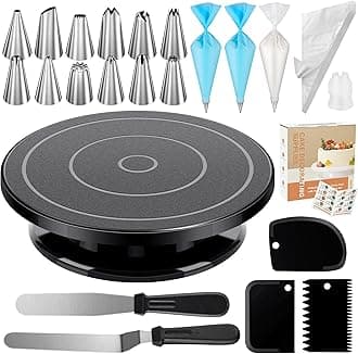 Kootek 71PCs Cake Decorating Supplies Kit, Cake Decorating Set with Cake Turntable, 12 Numbered Icing Piping Tips, 2 Spatulas, 3 Icing Comb Scraper, 50+2 Piping Bags, and 1 Coupler for Baking(Black)