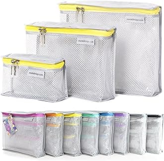 Travel Toiletry Bag Set of 3 – TSA Approved Toiletries Travel Bag for Women – Clear Toiletry Bag and Makeup Organizer – Water-Resistant Travel Cosmetic Bags for Skincare – Lightweight, Yellow, 11
