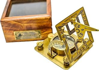 Sailor's Art Antique Brass Square Sundials with Wooden Box - Garden Dollond London - Solid Brass Nautical Sundial - Brass Anchor - Beautiful Handcrafted, Pocket Size Sun Dial Sun Clock