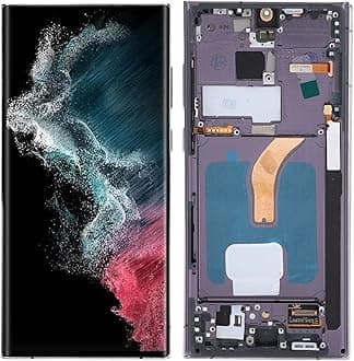 6.8 OLED for S22 Ultra, LED LCD Display Touch Screen Digitizer Assembly S22ultra 5G SM S908B, LCD Screen Replacement with Frame, EU International Version (Silver)