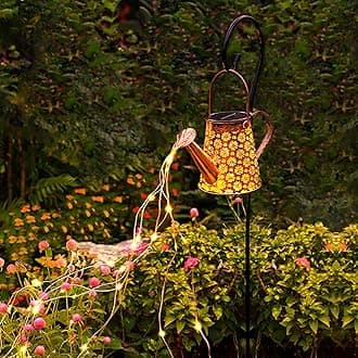 Solar Watering Can with Lights,Hanging Waterfall Waterproof,Solar Lights Outdoor Garden for Yard Porch Lawn Backyard Landscape Pathway Patio Outside Gardening Gifts, Gift for Women (Flower) [Energy Class A+++]