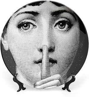 Lina Cavalieri Plate, Fornase Decorative Plate Face Makeup Plate Wall Hanging Decoration,Including Bracket and Special Spring Hook,Style-9,6inch