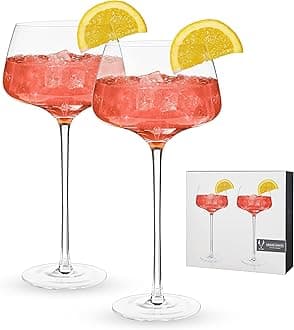 Angled Stemmed Cocktail Glasses for Aperol Spritz, Campari Spritz, Tonic, Classic Cocktails, Elegant Long Stem Crystal Drinking Glasses, Perfect for Party Events & Celebrations, 16 oz, Set of 2
