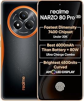 realme NARZO 80 Pro 5G (Nitro Orange,8GB+256GB) | Segment's 1st MediaTek Dimensity 7400 Chipset | 6000mAh Titan Battery + 80W Ultra Charge | 4500nits HyperGlow Esports Display | IP69 Waterproof