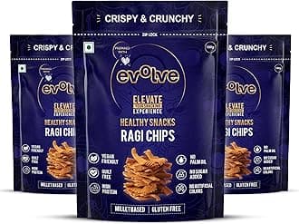 Evolve Ragi Chips Healthy Snack for Kids, Adults | Gluten Free, Vegan, No Artificial Color or Sugar, Millet Blend, Ideal for Weight Loss - 100g Pack of 3