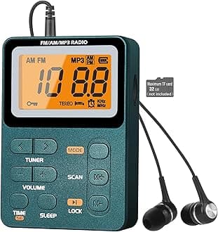 Angju Portable Radio AM FM, Rechargeable Pocket Radio with Best Reception Digital Tuning, MP3, Stereo Earphone, Large LCD Screen, TF Card Socket, Transistor Radio for Jogging/Gym/Camping