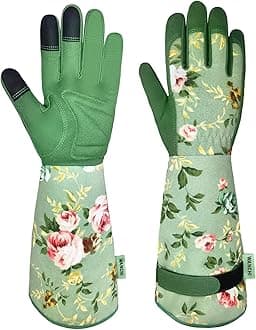 Gardening Gloves, Durable and Comfortable Women's Long Garden Gloves for Gardening Work and Yard Work, Leather Gardening Gloves for Women, Green Print (Medium)