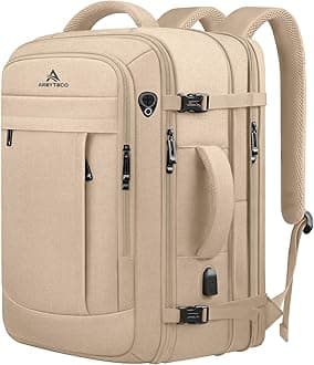 AREYTECO55L Carry On Backpack for Women, Large Travel Laptop Backpack, Expandable Big Capacity Business Luggage Suitcase Daypack Knapsack Big Bag Fits 18 Inch Laptop, Travel Gifts for Women, Beige