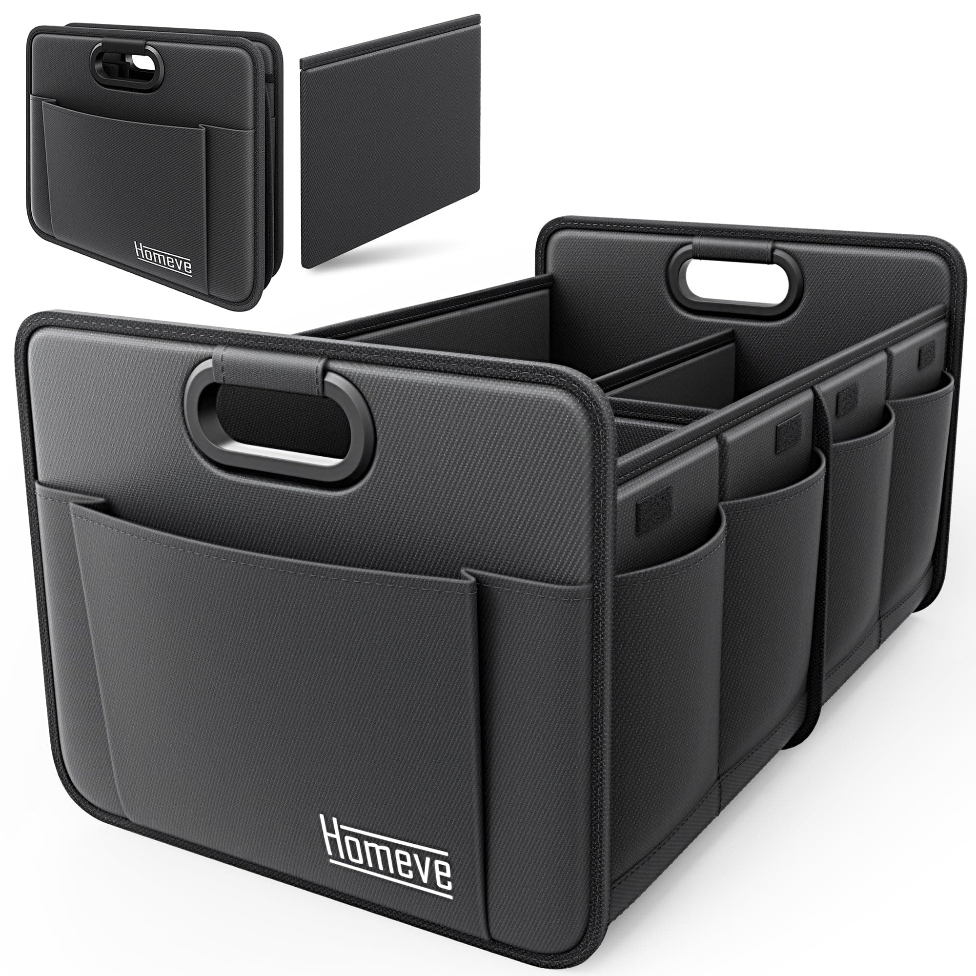 Trunk Organizer, Car Storage, Reinforced Handles, Collapsible Multi-Compartment, Foldable, Waterproof, Sturdy, 600D Oxford Polyester For Car, SUV, Mini-Van, Black, 2 Compart