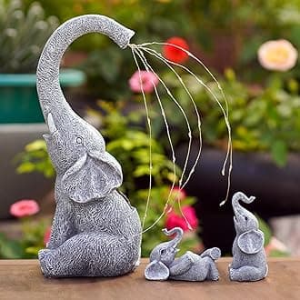 Fashionoda Elephant Statue with Solar Watering Lights - Garden Decor Waterproof Siting Outdoor Figurines, Good Luck Elephant Gifts, Gardening Gifts