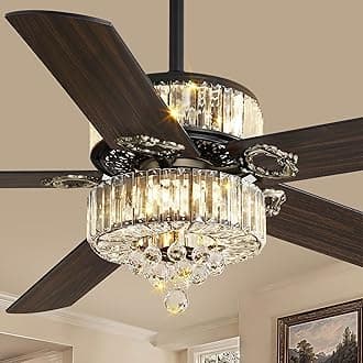 Fanbulous 60 Inch Crystal Fandelier Ceiling Fan with Light, Farmhouse Ceiling Fans with 6 Speeds, Quiet Reversible DC Motor, 3CCT, Chandelier Ceiling Fan with Remote Control for Living Room Bedroom
