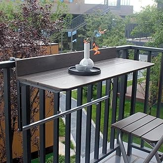 Balcony Bar Table for Railings, Adjustable Deck Table for Patio, Garden - Brown Aluminum Folding Hanging Table - 100*37cm/39.3*14.56inch