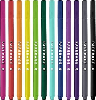 PAPERAGE Felt Tip Fine Point Pens (0.4mm), 12 Pack, Colored Pens For Journaling, Notebooks, Planners, Calendars & Drawing, Great for School, Office, & Home (Rainbow)
