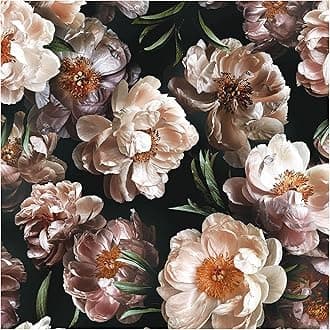 HAOKHOME Floral Peel and Stick Wallpaper Peony Removable Black/Pink/Green Stick on Contact Paper Wild Mural 17.7in x 9.8ft