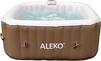 ALEKO Inflatable Hot Tub Spa | Personal High Powered Jetted Bubble | with Fitted Cover and 3 Filters | 160 Gallon | 4 Person Square | Brown | HTISQ4BR