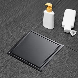 Elefloom Square Shower Drain, Black Shower Drain 6 inch with Flange and 2 in 1 Tile-Insert Cover, AISI 304 Stainless Steel Matte Black Shower Floor Drain with Hair Catcher and Flange