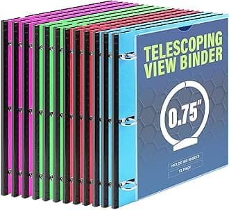WOT I 12-Pack Telescoping 3 Ring Binder(0.75"), Expandable Flexible Binder - Patented Design for Easy Portability, Holds 160 Sheets, 4 Bright Colors, Perfect for School, Office&Home Organization