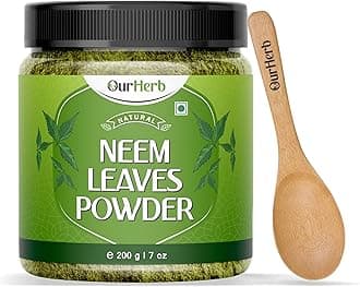 Pure Neem Leaves Powder: Natural Solution for Pimple-free Clear Skin & Silky Hair, Ideal for Face Packs, Hair Care, and Pigmentation Support with Wooden Spoon – 200g | 7 Oz