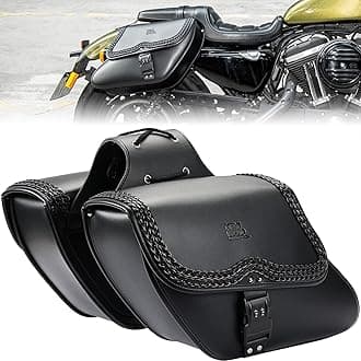 Motorcycle Saddlebags, Synthetic Leather Side Bag with Lock, 28L Waterproof Double Strap Studded Slant Saddle Bags Avoiding the Turn Signal for Sportster, Black
