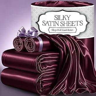 DECOLURE Satin Bed Sheets - 4 Piece Luxury Silky Full Size Bedding Set - Softer Than Silk, Wrinkle-Free with 15” Deep Pocket Fitted Sheet, Perfect for Hair & Skin, Gifts for Women (Rosewood)
