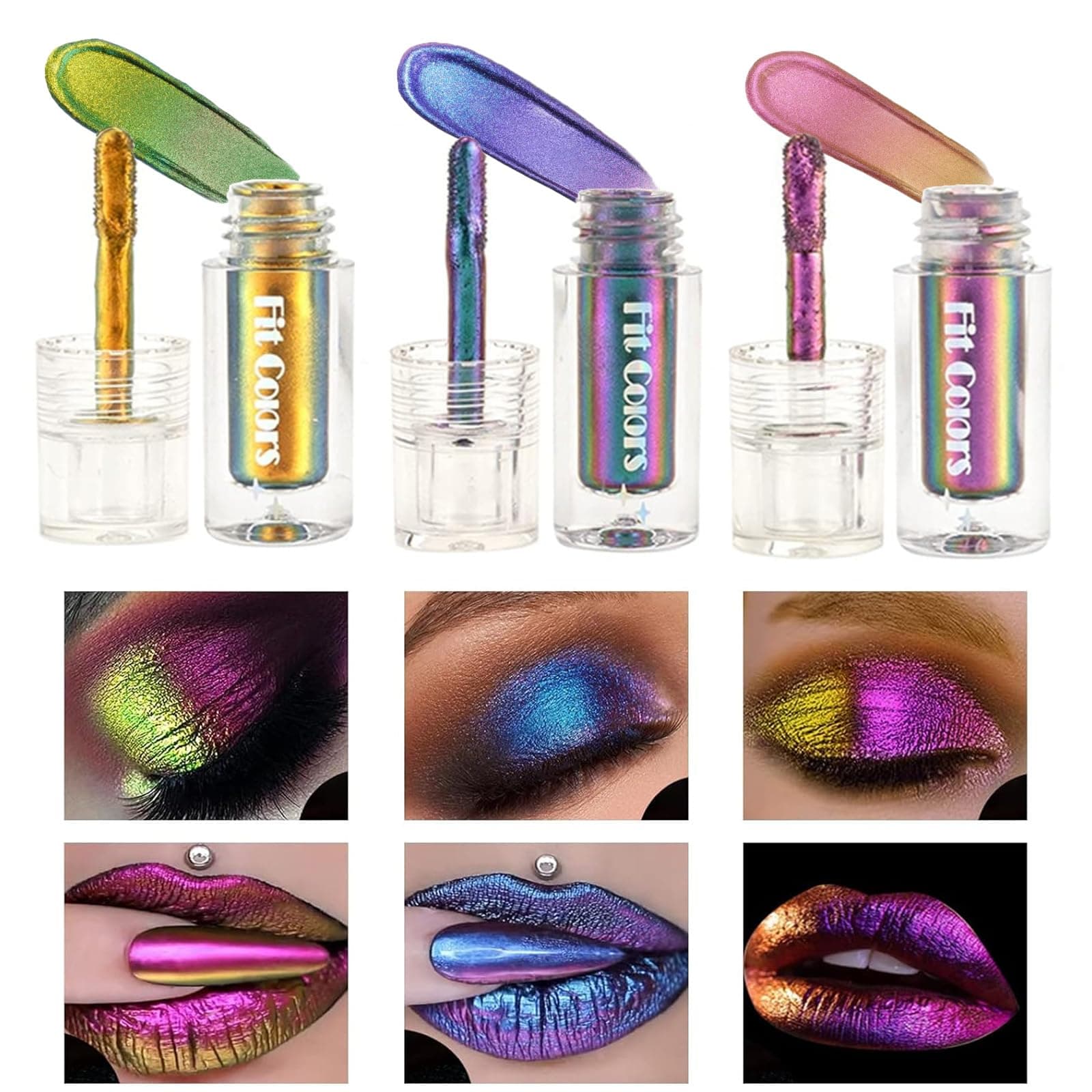 Chameleon Eyeshadow Liquid Set, 3pcs Intense Color Shifting Multichrome Eyeshadow, Highly Pigment Metallic Long Lasting Quick-Drying No Creasing Eye Makeup