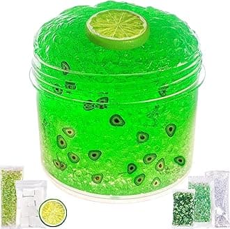 Premade Crystal Slime Lemon Green Jelly Cube Glimmer Crunchy Slime, Includes 6 Sets of Slime Add-ins, Party Favors for Kids,Super Soft and Non-Sticky, Party Favors for Boys and Girls