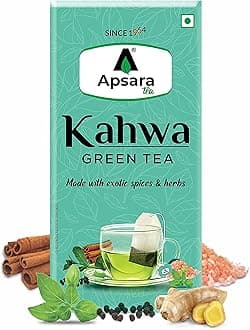 Green Tea 100 Bags, Spiced Kashmiri Kahwa Green Tea, Natural Body Cleansing & Immunity Booster with Rock Salt, Tulsi, Cardamom, Cinnamon, Black Pepper, Ashwagandha Tea, Green Tea