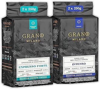 Ground Coffee 1kg, Variety Pack Arabica and Robusta, Medium and Dark Roast Strong Coffee, Made in Italy