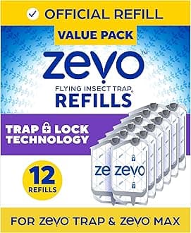 Zevo Flying Insect Refills for Indoor Light Trap: 12 Light Trap Refill Cartridges Capture Fruit Flies, Gnats and Houseflies (12 Cartridges)