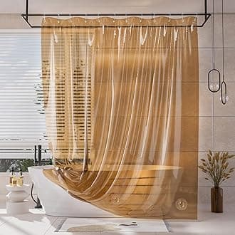 AmazerBath Shower Curtain Liner, EVA Clear Orange-Brown Heavy Duty Shower Curtain and Liner 2-in-1, 72x72 Luxury Plastic Weighted Bathroom Shower Liner, 12 Rustproof Grommets & 3 Heavyweight Stones