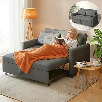 3 in 1 Sofa Bed, 52.4 Inch Convertible Pull Out Couch, Loveseat Sleeper Sofa with Two Pillows, Small Sofa Couches for Small Spaces, Apartment, Living Room, Bedroom, Dark Grey