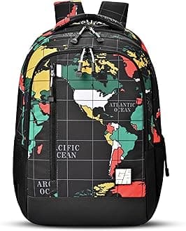 Grid 5 Compartment Backpack 17"/30L Medium Water Resistant School Bag/Casual Backpack/Daypack/Kids Bag for Boys/Girls (Black-Black)