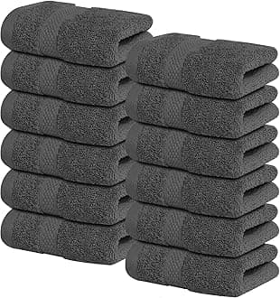 Infinitee Xclusives [12 Pack] Premium Dark Grey Wash Cloths and Face Towels, 33cm x 33cm 100% Cotton, Soft and Absorbent Washcloths Set - Perfect for Bathroom, Gym, and Spa