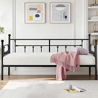 VECELO Daybed Frame,Twin Size Metal Platform Sofa Bed with Headboard，Heavy Duty Steel Slats Support for Living Room, Guest Room, Easy Assembly, Black