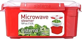 Sistema Microwave Food Steamer with Removable Steamer Basket | Large 3.2 L | Red/Clear