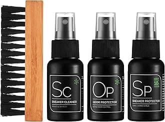SNEAKER LAB Eco Friendly Shoe Care Cleaning Kit - Cleaner + Deodorizer + Protector + Premium Brush - Perfect for Most Materials - 1.7 Fl Oz Bottles