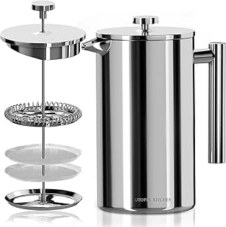Utopia Kitchen Stainless Steel French Press Coffee Maker 21 Oz, French Press Tea Maker, Camping French Press Coffee Maker, Cold Brew Portable Travel Coffee Presses, Tea Press Gifts Silver