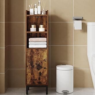 Bathroom Storage Cabinet, Small Corner Floor Cabinet with Door and Shelves, Narrow Toilet Paper Holder, Bathroom Organizer with Adjustable Shelf, for Small Spaces, Rustic Brown BC38201BV1