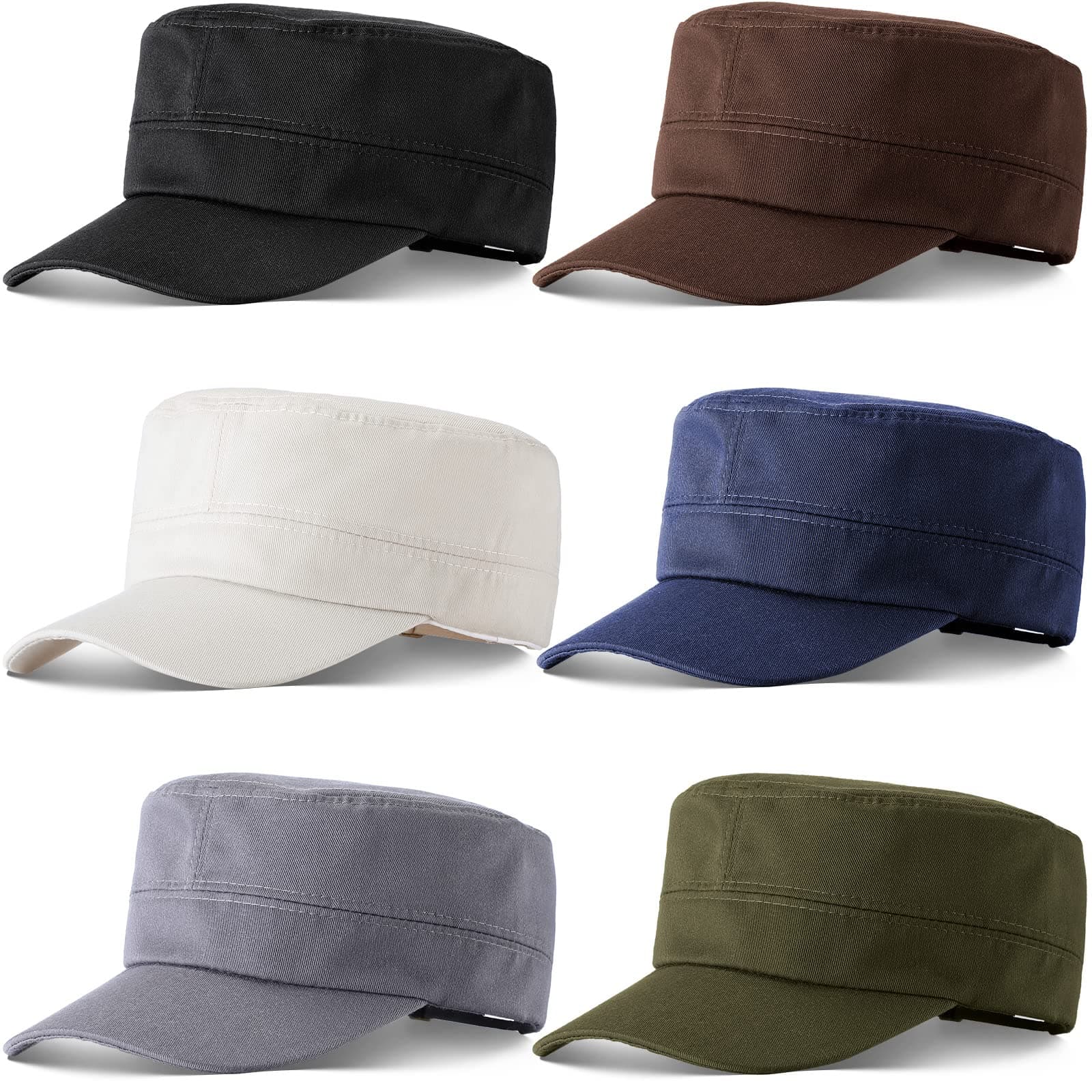 6 Pcs Military Style Hat Cadet Cap Army Basic Army Vintage Cap Adjustable Cotton Twill Flat Top Hats for Men Women