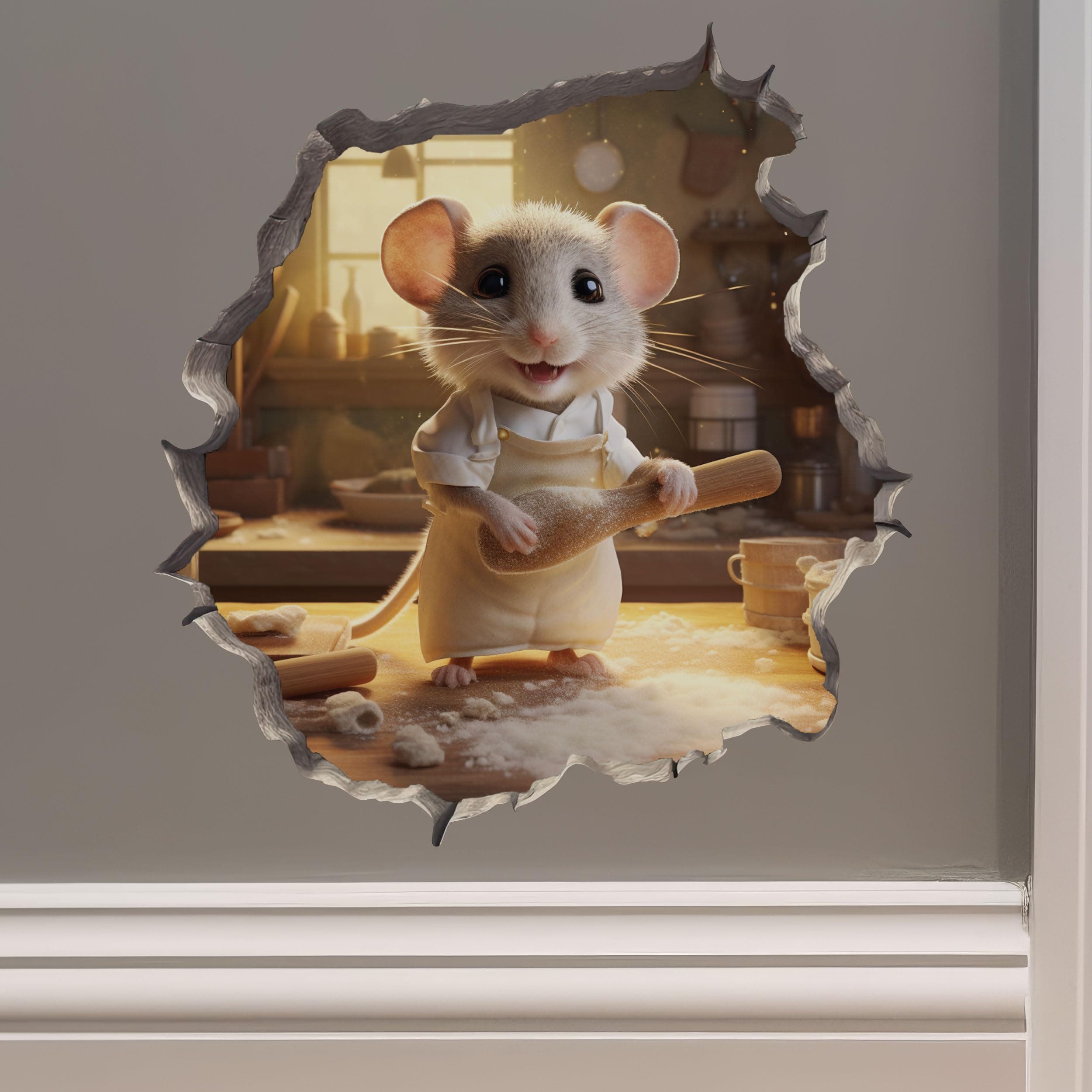 Home Baker Mouse Wall Hole Decal - Removable Mouse Sticker with 3D Effect