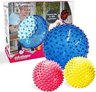 Edushape Original Sensory Balls - Pack of 3 Colorful Baby Balls and Toddler Ball; Enhances Gross Motor Skills for Kids 6 Months and Up